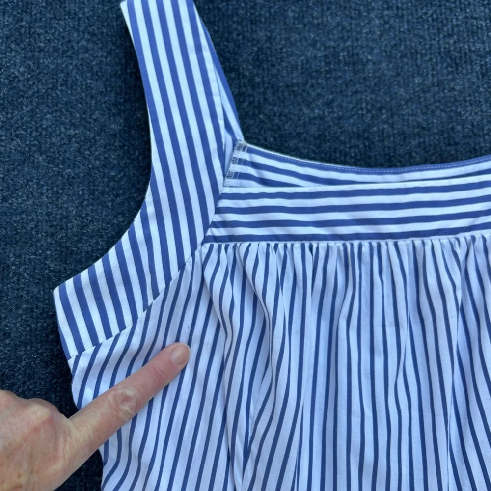 CK Bradley Blue White Striped Tiered Maxi Dress
Pockets Pompoms Medium flaw - Picture 5 of 15